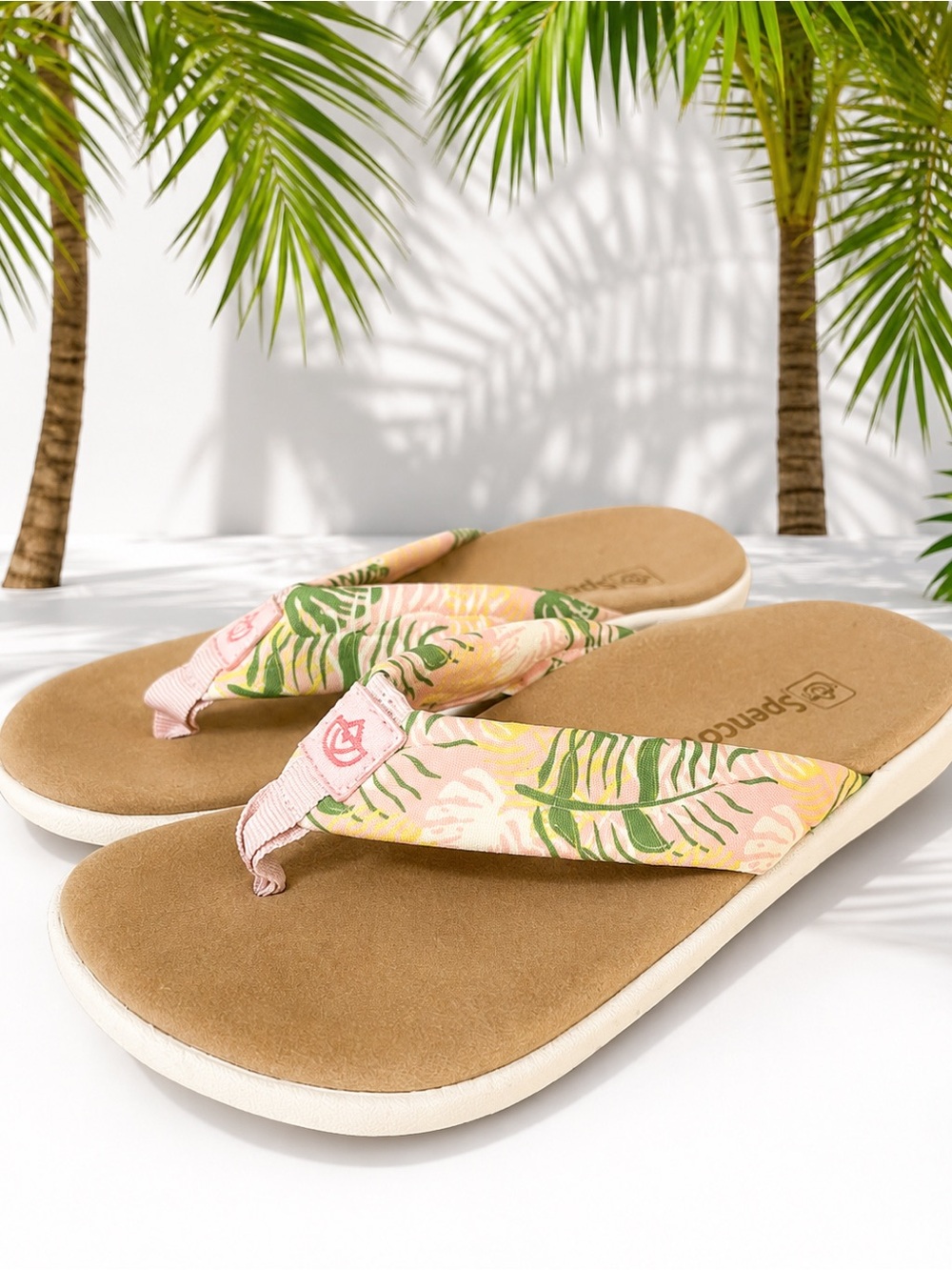 $75 Spenco Orthitic Pink Tropical Blush Print Flip Flop Sandals 12 Med NWT